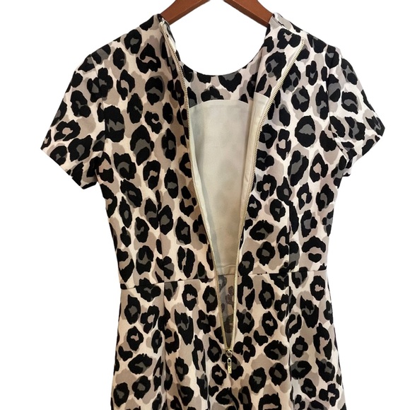 Eliza J Leopard Print Short Sleeve Fit & Flare Mini Dress Size 4 Tan Black - Picture 5 of 11